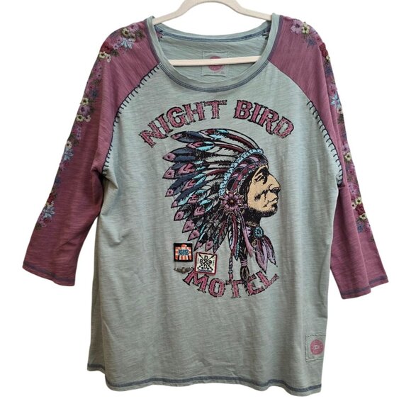 Double D Ranch Embroidered Top Beaded Patches Night Bird Shirt Extra Large XL - Picture 1 of 8